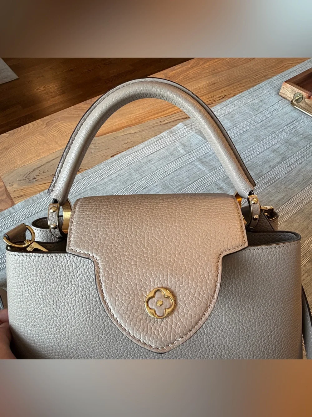 Louis Vuitton Beige/Light Taupe Leather Satchel with Gold LV Accent